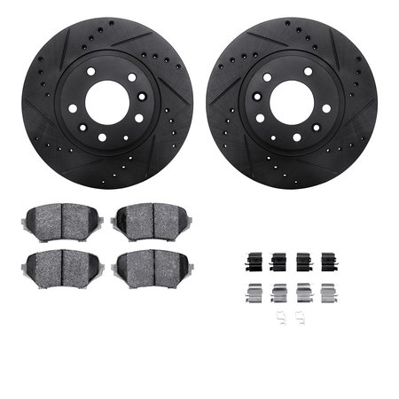DYNAMIC FRICTION CO 8312-80063, Rotors-Drilled, Slotted-BLK w/ 3000 Series Ceramic Brake Pads incl. Hardware, Zinc Coat 8312-80063